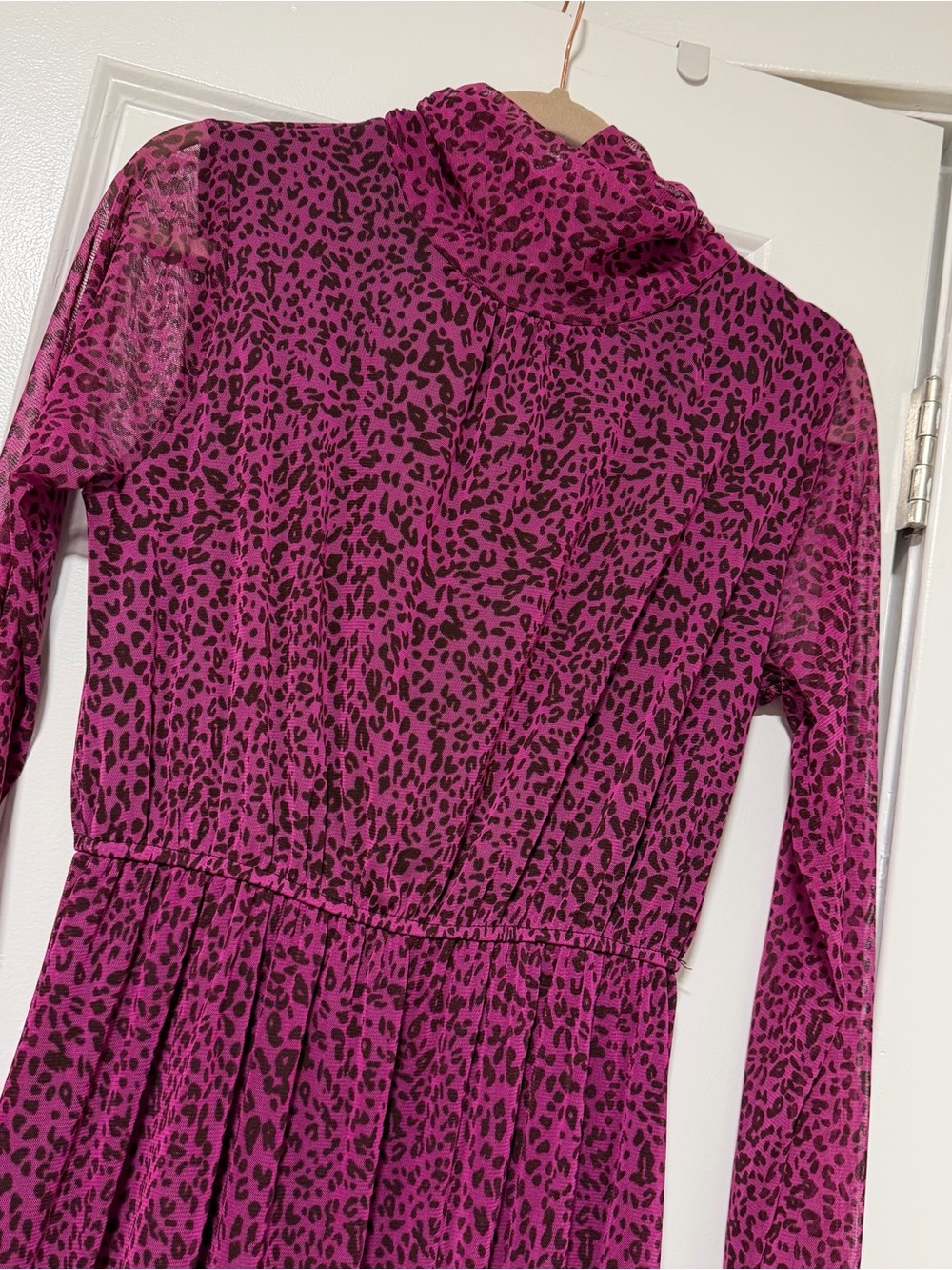 pink leopard print maxi dress, mesh lined